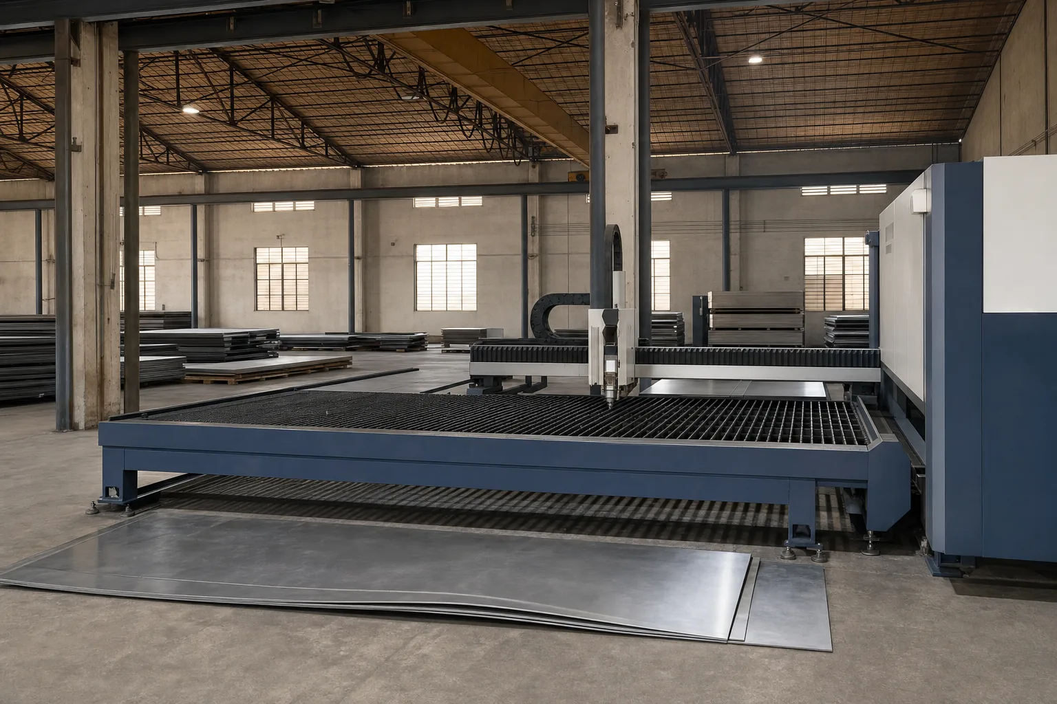 Laser cutting production area with sheet metal stock