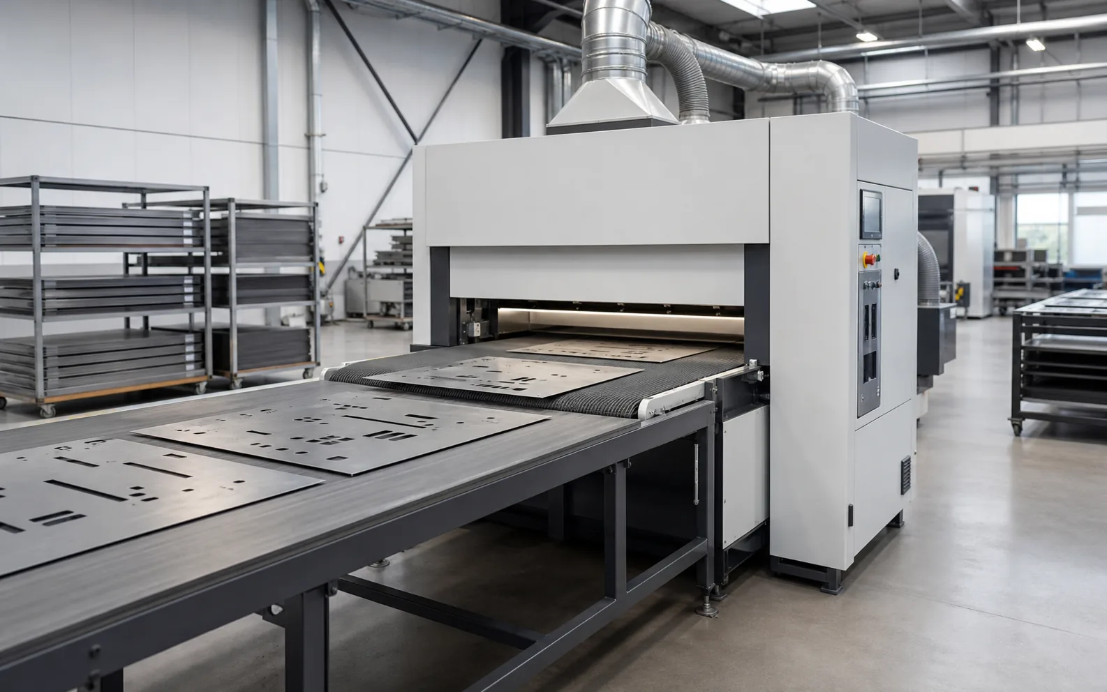 Representative automatic sheet metal deburring and edge rounding process