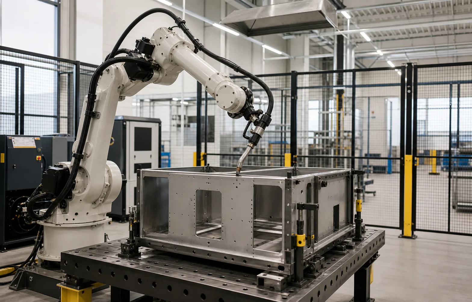 Representative robotic welding cell for sheet metal enclosures