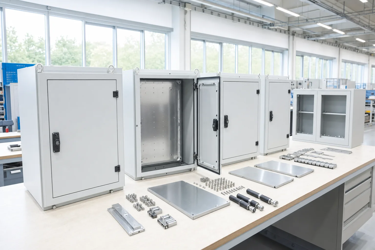 Representative final assembly of powder coated industrial sheet metal enclosures